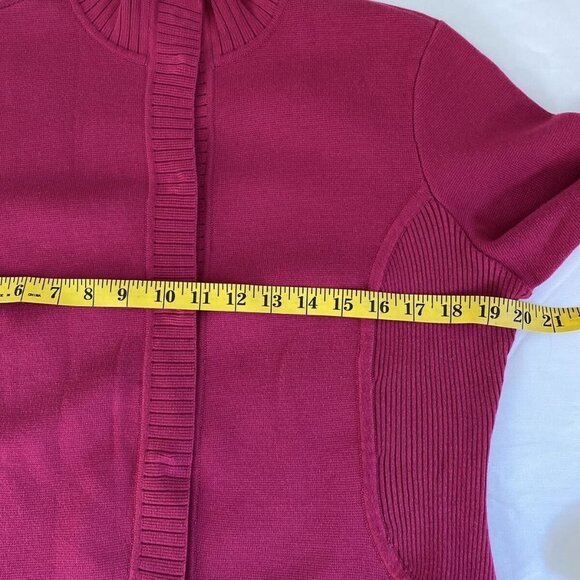 Women's Talbots Petites Cardigan Sweater Hidden Snap Up Pink SZ M 100% Cotton - Picture 10 of 12